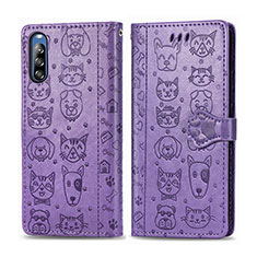 Leather Case Stands Fashionable Pattern Flip Cover Holder S03D for Sony Xperia L4 Purple