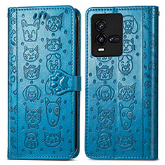 Leather Case Stands Fashionable Pattern Flip Cover Holder S03D for Vivo iQOO 10 5G Blue