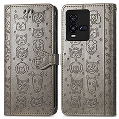 Leather Case Stands Fashionable Pattern Flip Cover Holder S03D for Vivo iQOO 10 5G Gray