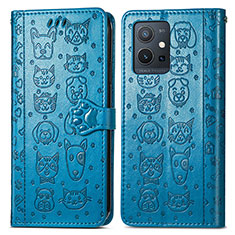 Leather Case Stands Fashionable Pattern Flip Cover Holder S03D for Vivo iQOO Z6 5G Blue