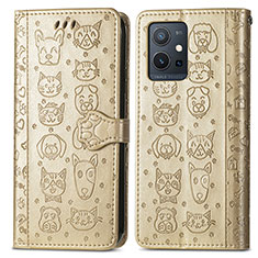 Leather Case Stands Fashionable Pattern Flip Cover Holder S03D for Vivo iQOO Z6 5G Gold