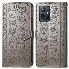 Leather Case Stands Fashionable Pattern Flip Cover Holder S03D for Vivo iQOO Z6 5G Gray