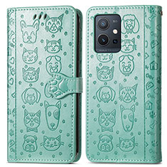 Leather Case Stands Fashionable Pattern Flip Cover Holder S03D for Vivo iQOO Z6 5G Green