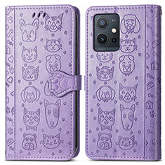 Leather Case Stands Fashionable Pattern Flip Cover Holder S03D for Vivo iQOO Z6 5G Purple