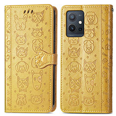Leather Case Stands Fashionable Pattern Flip Cover Holder S03D for Vivo iQOO Z6 5G Yellow