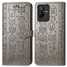 Leather Case Stands Fashionable Pattern Flip Cover Holder S03D for Vivo iQOO Z6x Gray