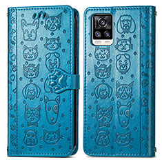 Leather Case Stands Fashionable Pattern Flip Cover Holder S03D for Vivo V20 Blue