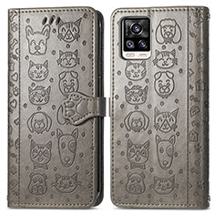 Leather Case Stands Fashionable Pattern Flip Cover Holder S03D for Vivo V20 Gray