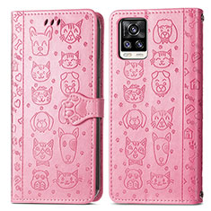 Leather Case Stands Fashionable Pattern Flip Cover Holder S03D for Vivo V20 Pink