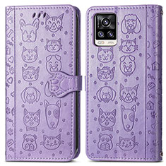 Leather Case Stands Fashionable Pattern Flip Cover Holder S03D for Vivo V20 Purple
