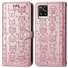 Leather Case Stands Fashionable Pattern Flip Cover Holder S03D for Vivo V20 Rose Gold