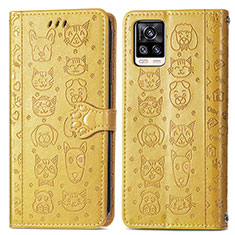 Leather Case Stands Fashionable Pattern Flip Cover Holder S03D for Vivo V20 Yellow