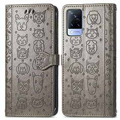Leather Case Stands Fashionable Pattern Flip Cover Holder S03D for Vivo V21 5G Gray