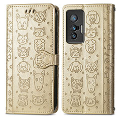 Leather Case Stands Fashionable Pattern Flip Cover Holder S03D for Vivo X70 5G Gold