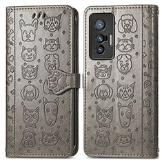 Leather Case Stands Fashionable Pattern Flip Cover Holder S03D for Vivo X70 5G Gray