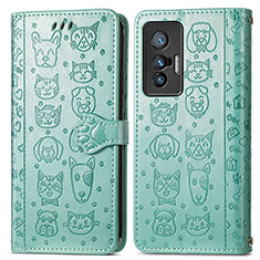 Leather Case Stands Fashionable Pattern Flip Cover Holder S03D for Vivo X70 5G Green