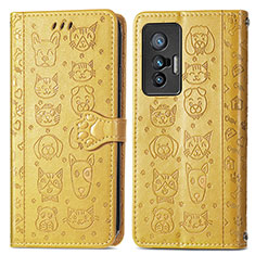 Leather Case Stands Fashionable Pattern Flip Cover Holder S03D for Vivo X70 5G Yellow