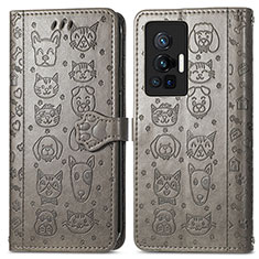 Leather Case Stands Fashionable Pattern Flip Cover Holder S03D for Vivo X70 Pro 5G Gray