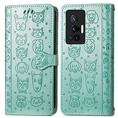 Leather Case Stands Fashionable Pattern Flip Cover Holder S03D for Vivo X70 Pro 5G Green