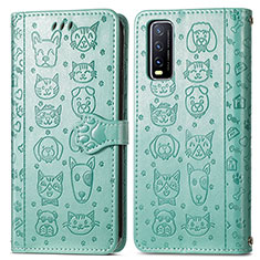 Leather Case Stands Fashionable Pattern Flip Cover Holder S03D for Vivo Y11s Green