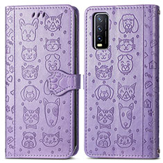 Leather Case Stands Fashionable Pattern Flip Cover Holder S03D for Vivo Y12s Purple