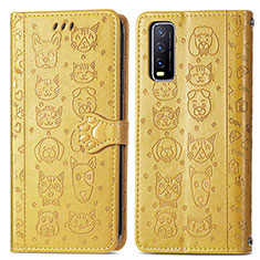 Leather Case Stands Fashionable Pattern Flip Cover Holder S03D for Vivo Y20 Yellow