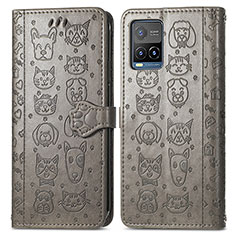 Leather Case Stands Fashionable Pattern Flip Cover Holder S03D for Vivo Y21 Gray