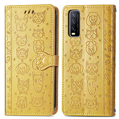 Leather Case Stands Fashionable Pattern Flip Cover Holder S03D for Vivo Y30 Yellow