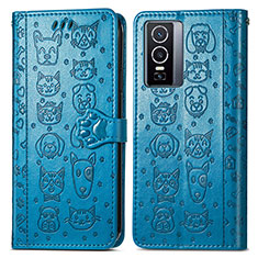 Leather Case Stands Fashionable Pattern Flip Cover Holder S03D for Vivo Y76 5G Blue