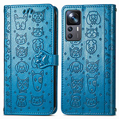 Leather Case Stands Fashionable Pattern Flip Cover Holder S03D for Xiaomi Mi 12T Pro 5G Blue
