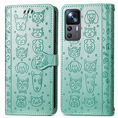 Leather Case Stands Fashionable Pattern Flip Cover Holder S03D for Xiaomi Mi 12T Pro 5G Green
