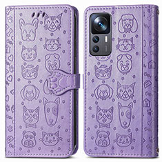Leather Case Stands Fashionable Pattern Flip Cover Holder S03D for Xiaomi Mi 12T Pro 5G Purple