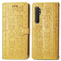 Leather Case Stands Fashionable Pattern Flip Cover Holder S03D for Xiaomi Mi Note 10 Lite Yellow