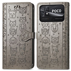 Leather Case Stands Fashionable Pattern Flip Cover Holder S03D for Xiaomi Poco C40 Gray