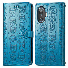 Leather Case Stands Fashionable Pattern Flip Cover Holder S03D for Xiaomi Poco F3 GT 5G Blue