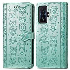 Leather Case Stands Fashionable Pattern Flip Cover Holder S03D for Xiaomi Poco F4 GT 5G Green