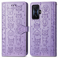 Leather Case Stands Fashionable Pattern Flip Cover Holder S03D for Xiaomi Poco F4 GT 5G Purple