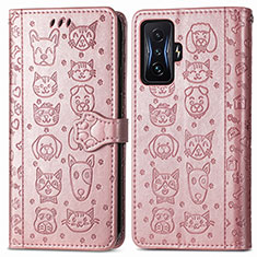 Leather Case Stands Fashionable Pattern Flip Cover Holder S03D for Xiaomi Poco F4 GT 5G Rose Gold
