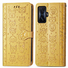 Leather Case Stands Fashionable Pattern Flip Cover Holder S03D for Xiaomi Poco F4 GT 5G Yellow