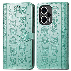 Leather Case Stands Fashionable Pattern Flip Cover Holder S03D for Xiaomi Poco F5 5G Green