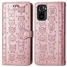 Leather Case Stands Fashionable Pattern Flip Cover Holder S03D for Xiaomi Poco M5S Rose Gold