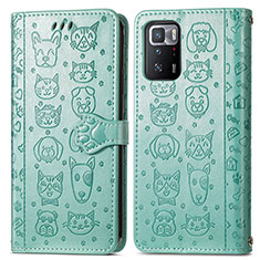 Leather Case Stands Fashionable Pattern Flip Cover Holder S03D for Xiaomi Poco X3 GT 5G Green