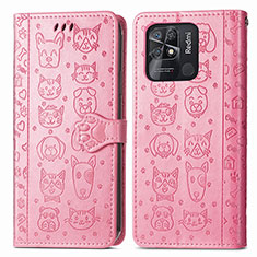 Leather Case Stands Fashionable Pattern Flip Cover Holder S03D for Xiaomi Redmi 10 Power Pink