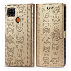 Leather Case Stands Fashionable Pattern Flip Cover Holder S03D for Xiaomi Redmi 10A 4G Gold