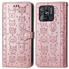 Leather Case Stands Fashionable Pattern Flip Cover Holder S03D for Xiaomi Redmi 10C 4G Rose Gold