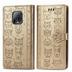 Leather Case Stands Fashionable Pattern Flip Cover Holder S03D for Xiaomi Redmi 10X 5G Gold