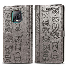 Leather Case Stands Fashionable Pattern Flip Cover Holder S03D for Xiaomi Redmi 10X Pro 5G Gray