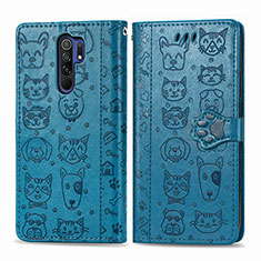 Leather Case Stands Fashionable Pattern Flip Cover Holder S03D for Xiaomi Redmi 9 Blue