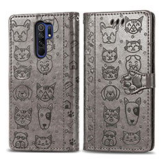 Leather Case Stands Fashionable Pattern Flip Cover Holder S03D for Xiaomi Redmi 9 Gray