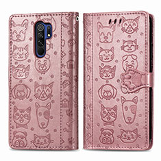 Leather Case Stands Fashionable Pattern Flip Cover Holder S03D for Xiaomi Redmi 9 Prime India Rose Gold